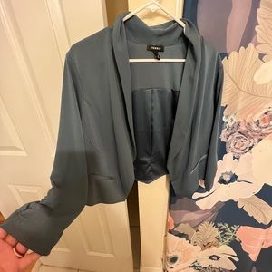 Torrid Steel Blue Blazer with 3/4 Length Ruched Sleeves